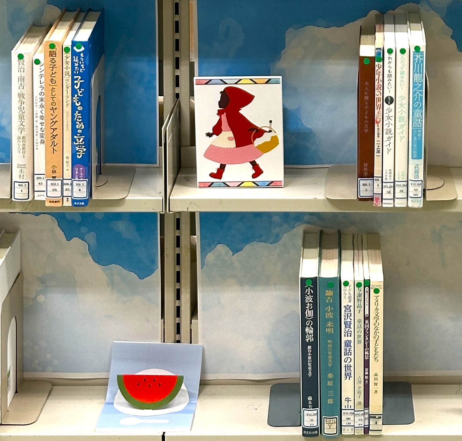(写真)ポップ(赤ずきん)とポップアップカード(スイカ)